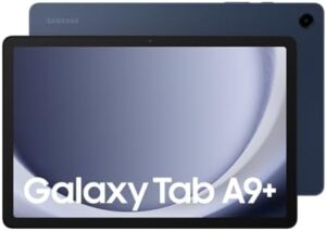 Samsung Galaxy Tab A9+ 64 GB Navy tablet on a white background, showcasing its sleek navy design