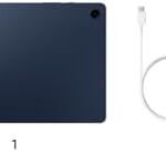 Samsung Galaxy Tab A9+ 64 GB Navy tablet on a white background, showcasing its sleek navy design