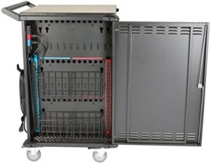 Tripp Lite CSC36AC 36-Port AC Charging Cart securely storing and charging multiple Chromebooks, laptops, and tablets  