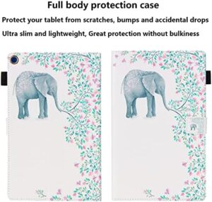 Kindle Fire HD 10 Tablet Case Cover 7th Generation 2017 with auto wake/sleep, card pocket, pencil holder, and flower elephant design
