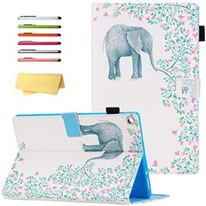 Kindle Fire HD 10 Tablet Case Cover 7th Generation 2017 with auto wake/sleep, card pocket, pencil holder, and flower elephant design