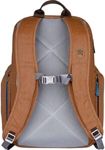 STM Kings Backpack for Laptop & Tablet Up to 15-Inch in Desert Brown, showcasing its sleek design and multiple compartments for easy organization