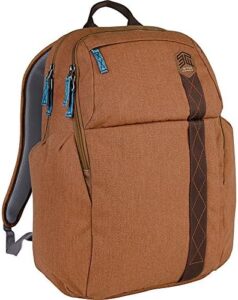 STM Kings Backpack for Laptop & Tablet Up to 15-Inch in Desert Brown, showcasing its sleek design and multiple compartments for easy organization