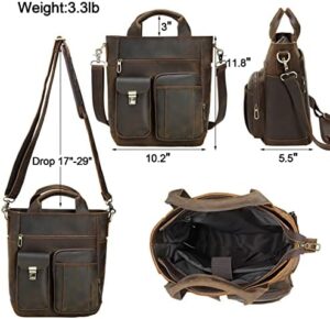 TIDING Mens Genuine Leather Messenger Bag Vintage Crossbody Shoulder Bag Handbag fits 11" Tablet