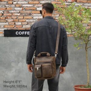 TIDING Mens Genuine Leather Messenger Bag Vintage Crossbody Shoulder Bag Handbag fits 11" Tablet