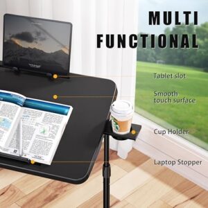 Ultra TV Tray Table, Allpop TV Dinner Tray for Eating, Adjustable Folding Tray Table with Book Stand, Cup Holder, Laptop Stopper & Tablet Slot on Coach & Bed, Black