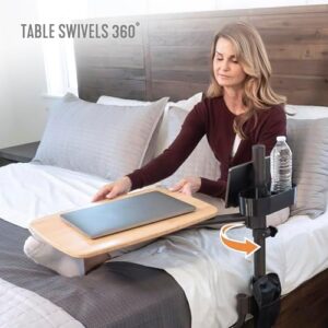 Stander EZ Swivel Overbed Table, Adjustable Medical Lap-Desk and Large Bedside-Tray with Cupholder, Tablet Holder & Organizer Pouch, 360 Degree Rotating Tray & Laptop Computer Desk for Home Beds