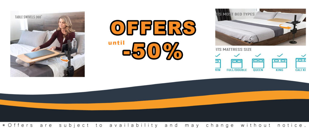 Stander EZ Swivel Overbed Table, Adjustable Medical Lap-Desk and Large Bedside-Tray with Cupholder, Tablet Holder & Organizer Pouch, 360 Degree Rotating Tray & Laptop Computer Desk for Home Beds