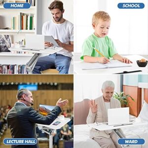 Tangkula Mobile Standing Desk, Pneumatic Sit Stand Laptop Desk with Tablet Holder & 4 Rolling Casters, Portable Lectern Podium with Gas Lift Mechanism, Rolling Podium for School & Conference Room