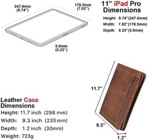 Leather Case for ipad Pro 11" Genuine Leather Multifunctional Smart Folio with Pencil Holder Zipper Pocket for iPad 11 -iPad 10.5/10.2 inch ipad/iPad 9.7