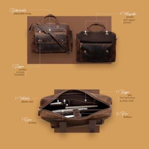 Firu-Handmade 18 inch/15 inch Vintage Leather Messenger CrossBody Shoulder Bag for Men Women Laptop Office Travel Satchel Bag, Brown, 16" L x 12" H x 3.5" W