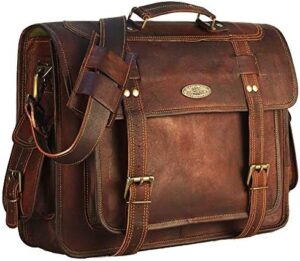HULSH Leather Laptop Bags for Men Full Grain Leather Messenger Bag Leather Briefcase Computer Satchel Crossbody Shoulder Bag, Brown, Extra-large