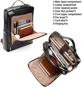 CLUCI Leather Laptop Backpack for Women 15.6 inch Computer Bag Large Travel Vintage College Daypack Business Bags, 1-3 Stone Pattern Black