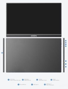 ARZOPA Portable Monitor, 15.6'' 1080P FHD Laptop Monitor USB C HDMI Computer Display HDR Eye Care External Screen w/Smart Cover for PC Mac Phone Xbox Switch PS5 - S1 Table
