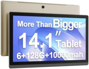 14.1 Inch Large Screen Android 13 Tablet, Computer Tablets with 1920 * 1080 IPS FHD Display, MTK6769 CPU, 6+128GB(Real)+1TB Expand, 5+13MP, Bluetooth 5.0, WiFi 5, 10000mah Long Battery for Work/Study