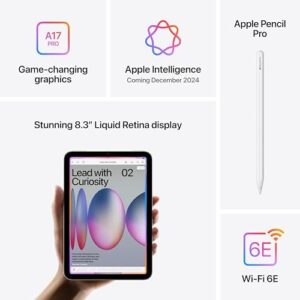 Apple iPad Mini (A17 Pro): Apple Intelligence, 8.3-inch Liquid Retina Display, 128GB, Wi-Fi 6E, 12MP Front/12MP Back Camera, Touch ID, All-Day Battery Life — Space Grey