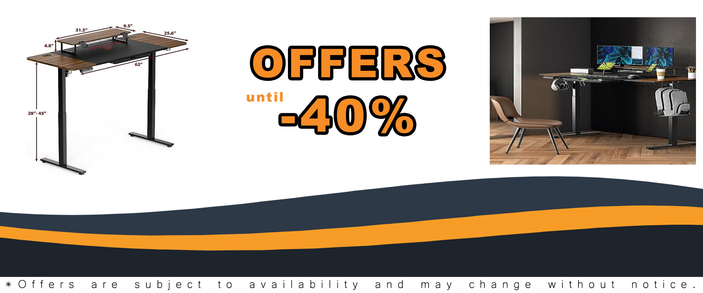 SHW 62-Inch Extra Large Electric Height Adjustable Standing Desk with Monitor Riser and Drawer, 62 x 28 Inches, Walnut