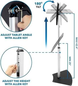 Mount-It! Anti-Theft Tablet Kiosk Floor Stand Compatible with iPad 10, 9, 8, iPad Pro 11, 10.5, iPad Air 10.5, Height Adjustable Locking Kiosk for iPad, Steel Kiosk for Business and Retail