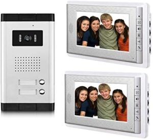 2 unit apartment video intercom system with 7 inch monitor and wired doorbell.