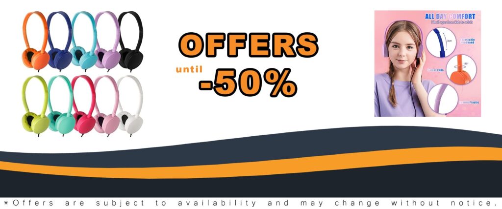 Bulk Classroom Headphones for Kids 10 Colorful Sets of 100 Student Headphones For School Use