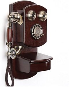 Brown vintage rotary dial landline phone, wood design