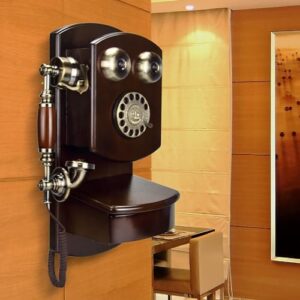 Vintage rotary wall phone, wood finish, mechanical ringer