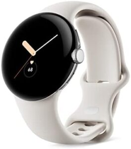 Pixel Watch, polished silver stainless steel, 41mm, chalk band