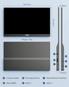 Yodoit 15.6" 4K Portable Monitor, USB-C, Built-in Speakers