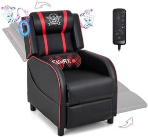 GYMAX Red Gaming Recliner Chair with Massage, Bluetooth