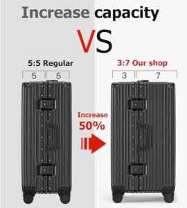Aluminum frame hardside spinner luggage, black, 30in with cup/phone holders