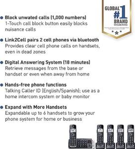 Panasonic Link2Cell DECT 6.0 cordless phone system, 5 handsets.