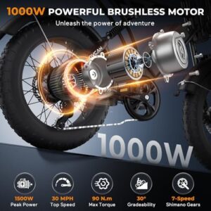 Movcan V60 electric bike, 1000W motor, 30MPH, 20" fat tires